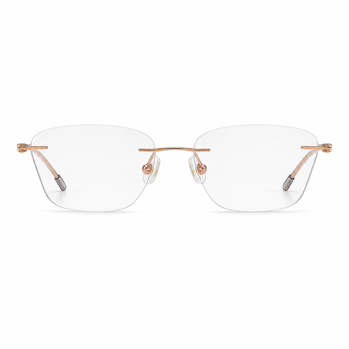 Rose Gold Women's Rectangular Pure Titanium Rimless Glasses, clean front view
