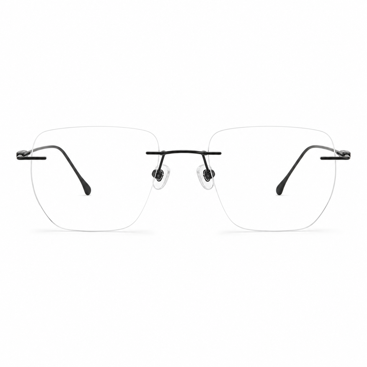 Black Unisex Pure Titanium Rimless Geometric Glasses, clean front product view