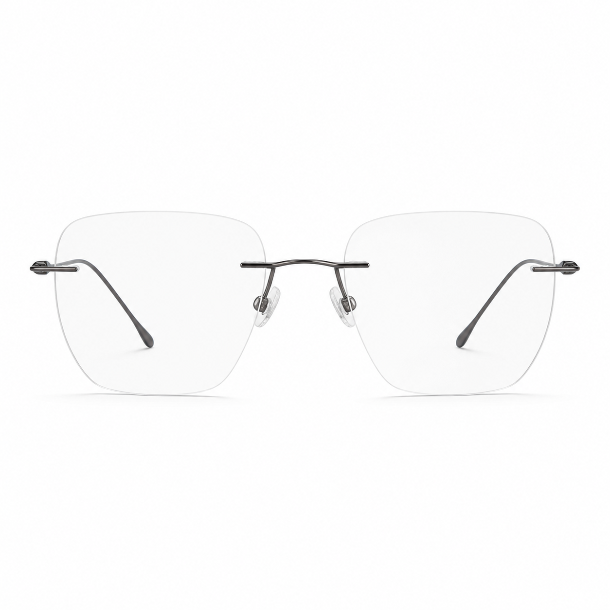Gunmetal Unisex Pure Titanium Rimless Geometric Glasses, clean front product view