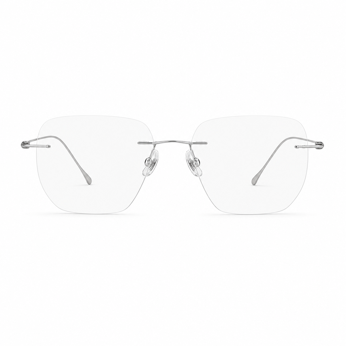 Silver Unisex Pure Titanium Rimless Geometric Glasses, clean front product view