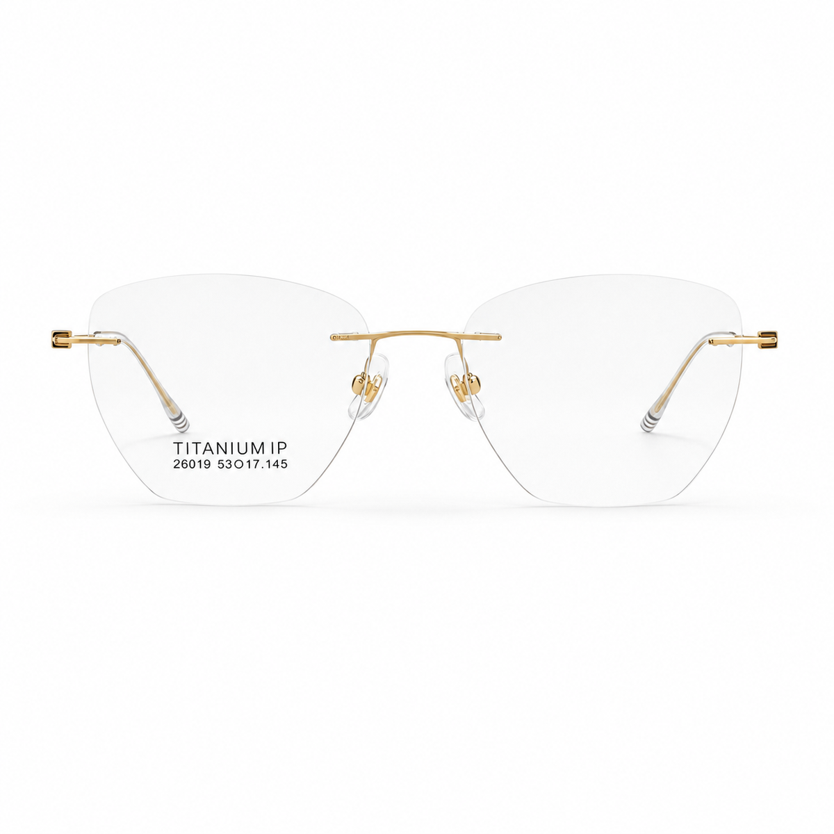 Gold Unisex Pure Titanium Rimless Geometric Glasses, clean front product view