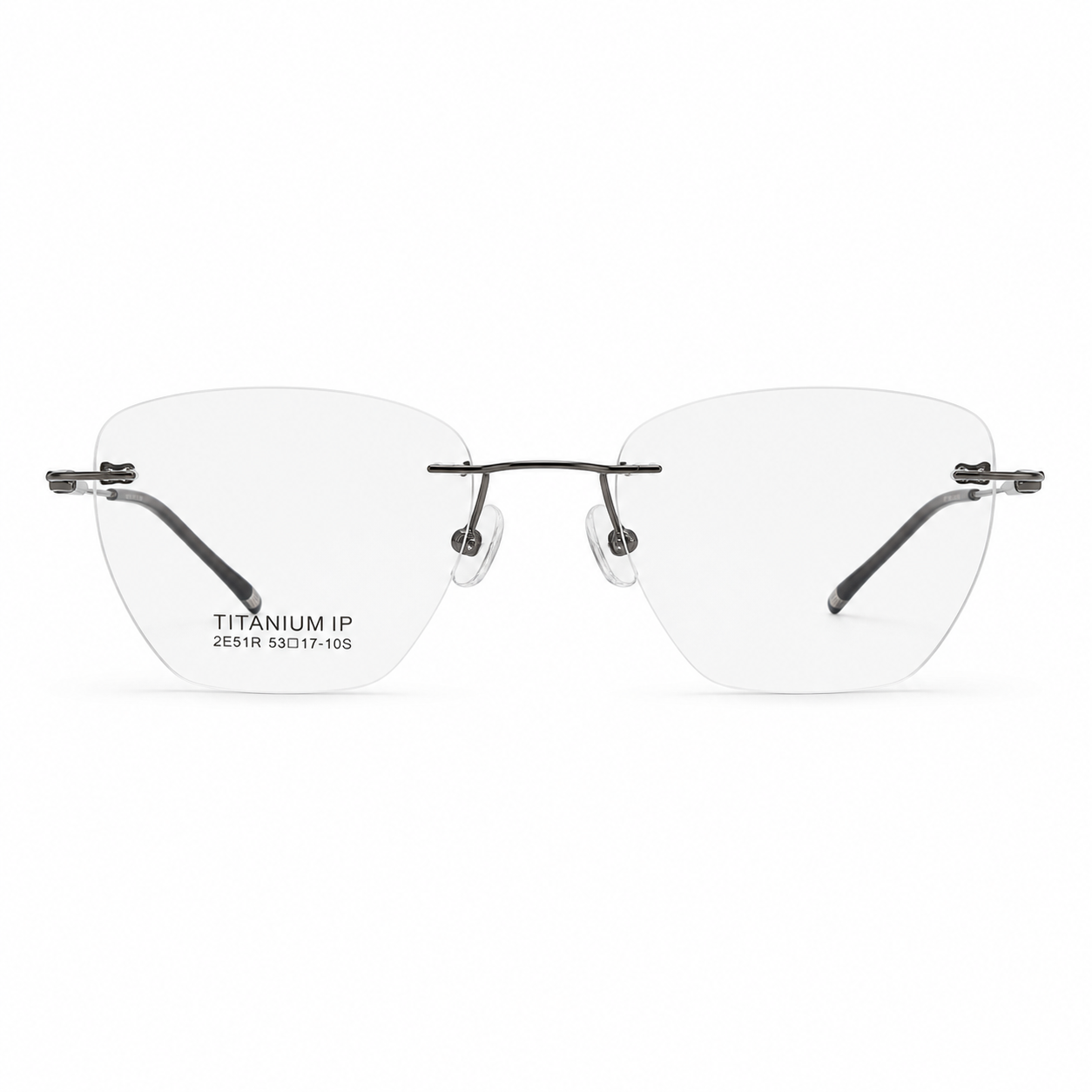 Gunmetal Unisex Pure Titanium Rimless Geometric Glasses, clean front product view