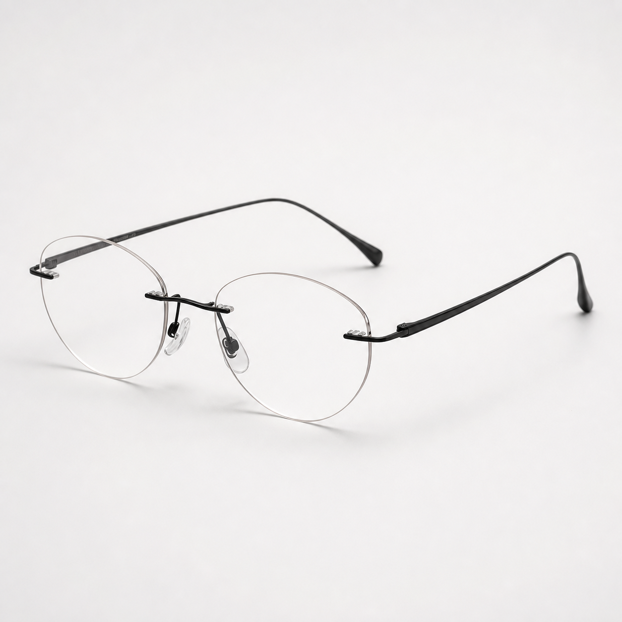 Black women's titanium rimless round glasses, 45-degree product view