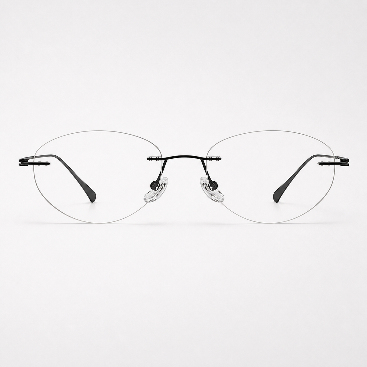 Black women's titanium rimless round glasses, front product view
