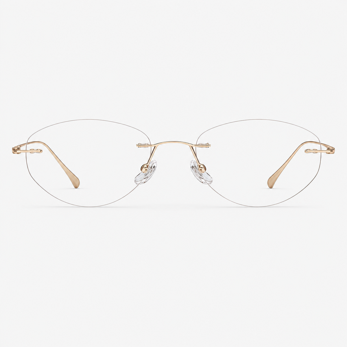 Gold women's titanium rimless round glasses, front product view