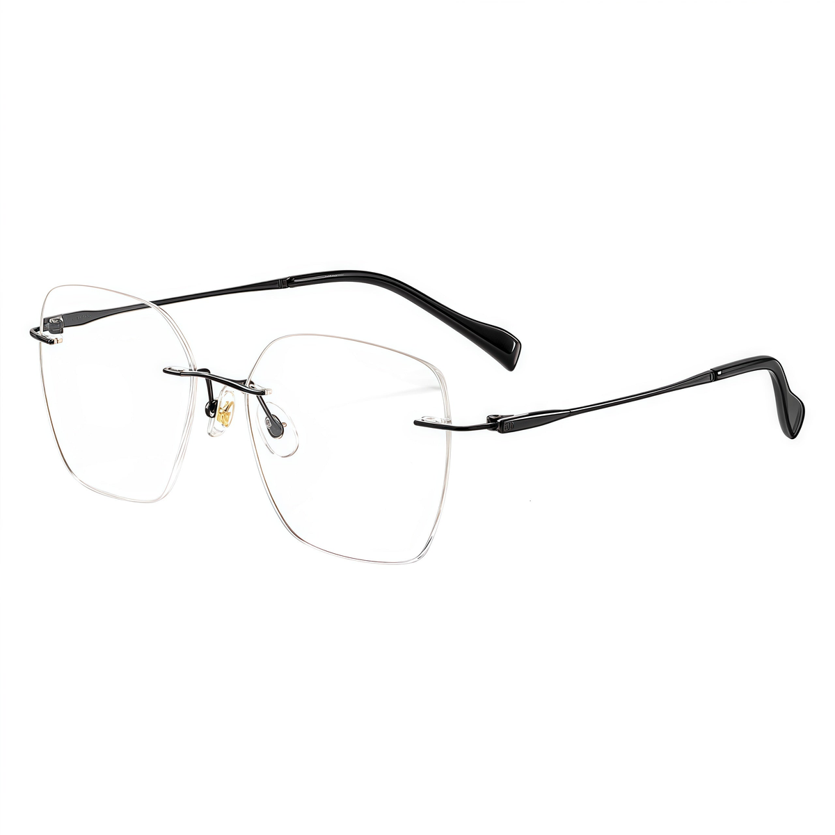 Black Unisex Pure Titanium Rimless Soft-Square Glasses, 45-degree product view