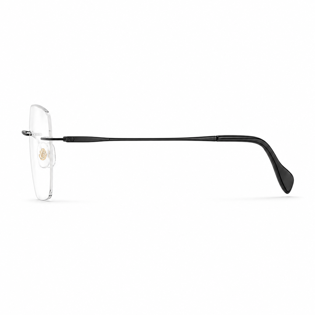 Black Unisex Pure Titanium Rimless Soft-Square Glasses, side temple product view