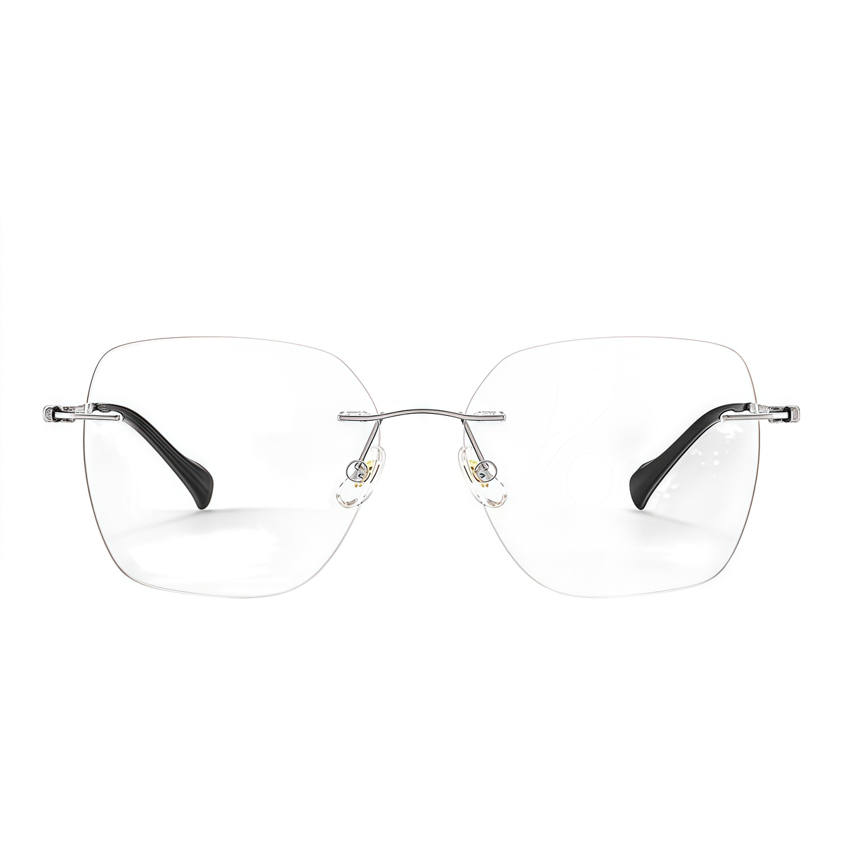 Silver Unisex Pure Titanium Rimless Soft-Square Glasses, clean front product view