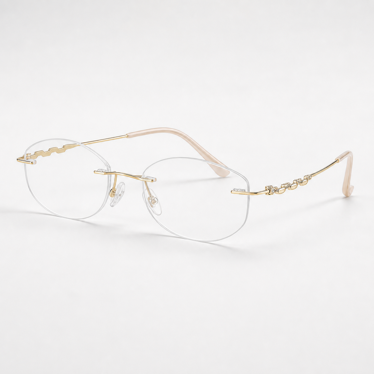 Gold women's pure titanium rimless soft rectangular glasses, 45-degree product view