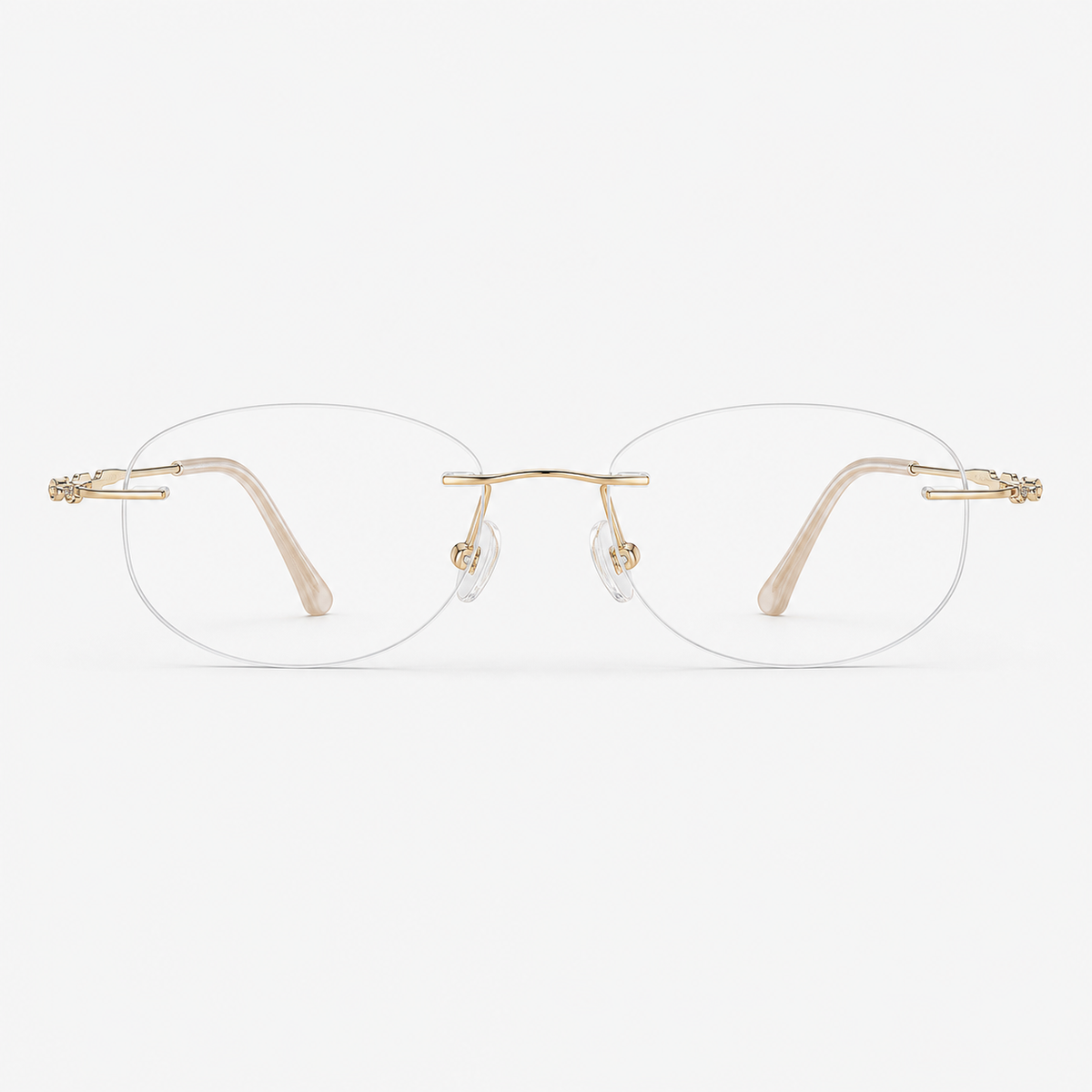 Gold women's pure titanium rimless soft rectangular glasses, front product view