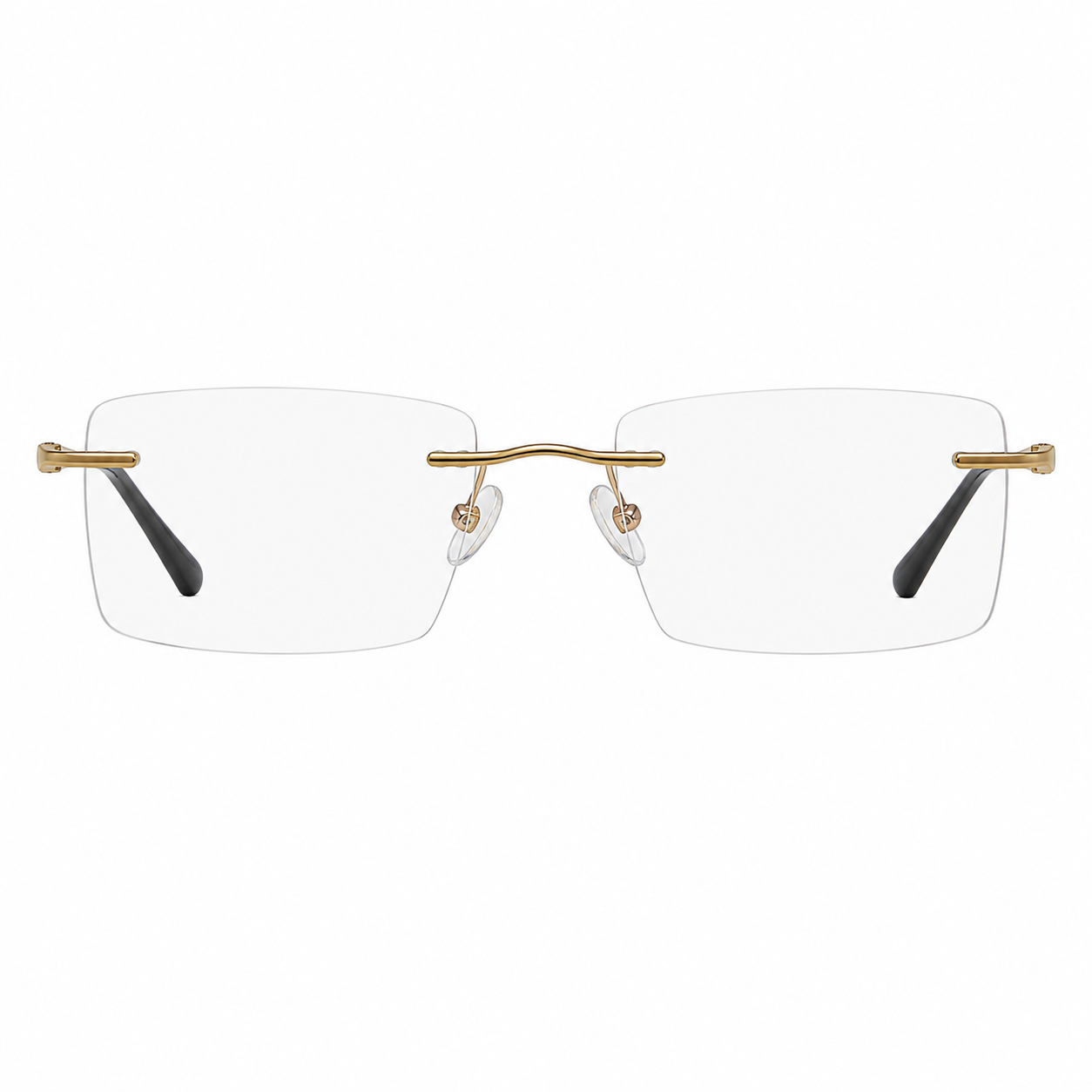 Gold Men's Pure Titanium Rimless Rectangle Glasses, clean front product view