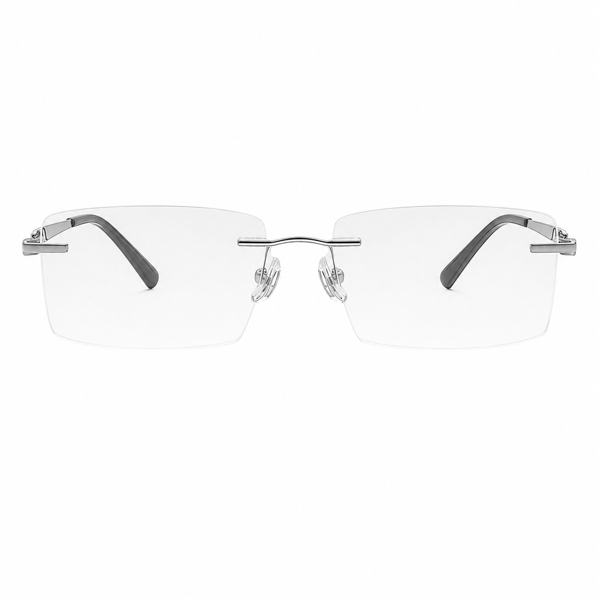 Silver Men's Pure Titanium Rimless Rectangle Glasses, clean front product view