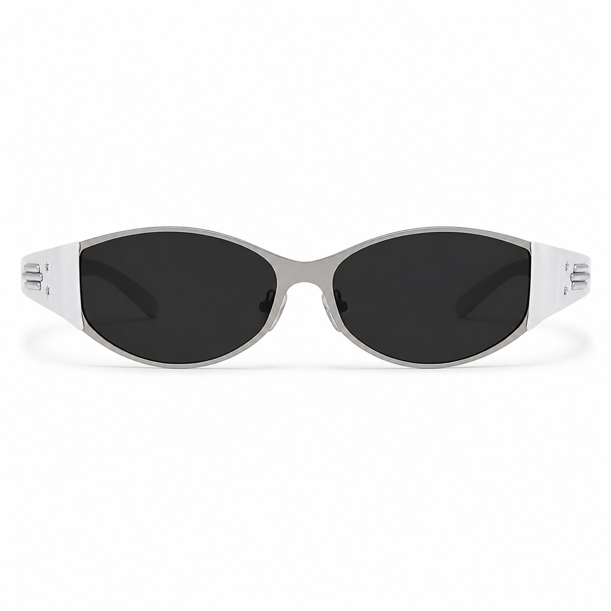 Silver White women's narrow oval polarised sunglasses, front product view