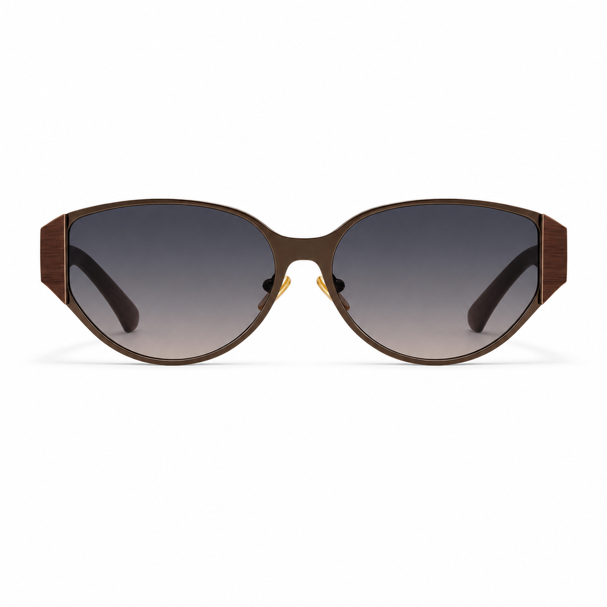 Brown women's metal cat-eye UV400 sunglasses, front product view
