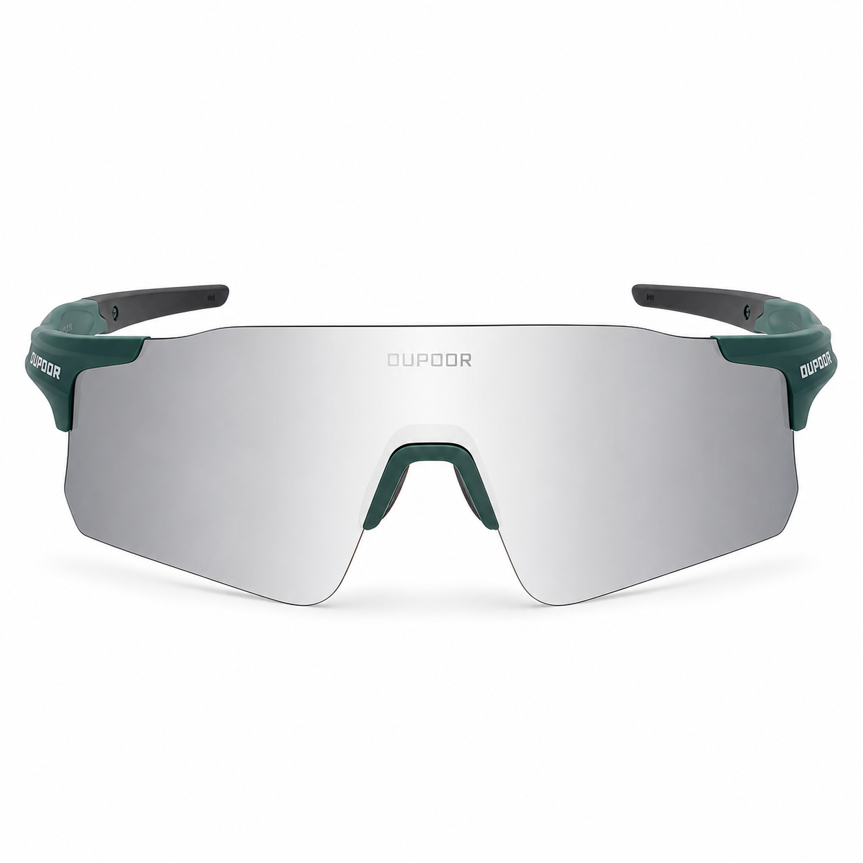 Matte Dark Green Frame/Polarized Grey Silver Lens Unisex PC Polarised Shield Cycling Sunglasses, clean front product view
