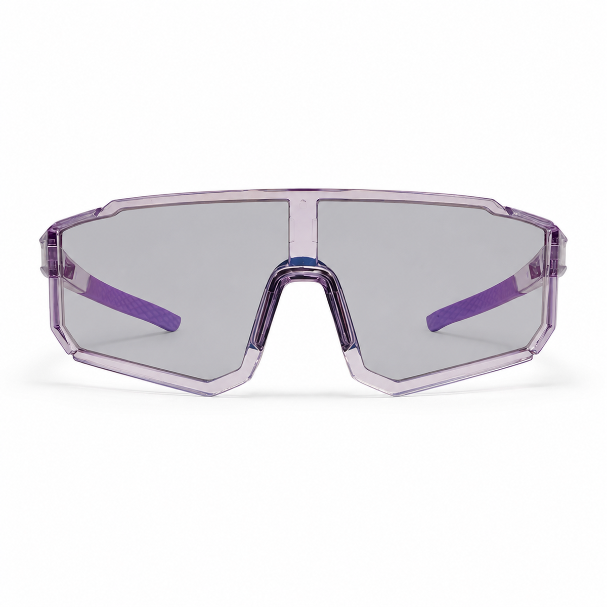 Crystal Purple Frame/Photochromic Grey Lens Unisex PC Photochromic Sport Cycling Sunglasses, clean front product view