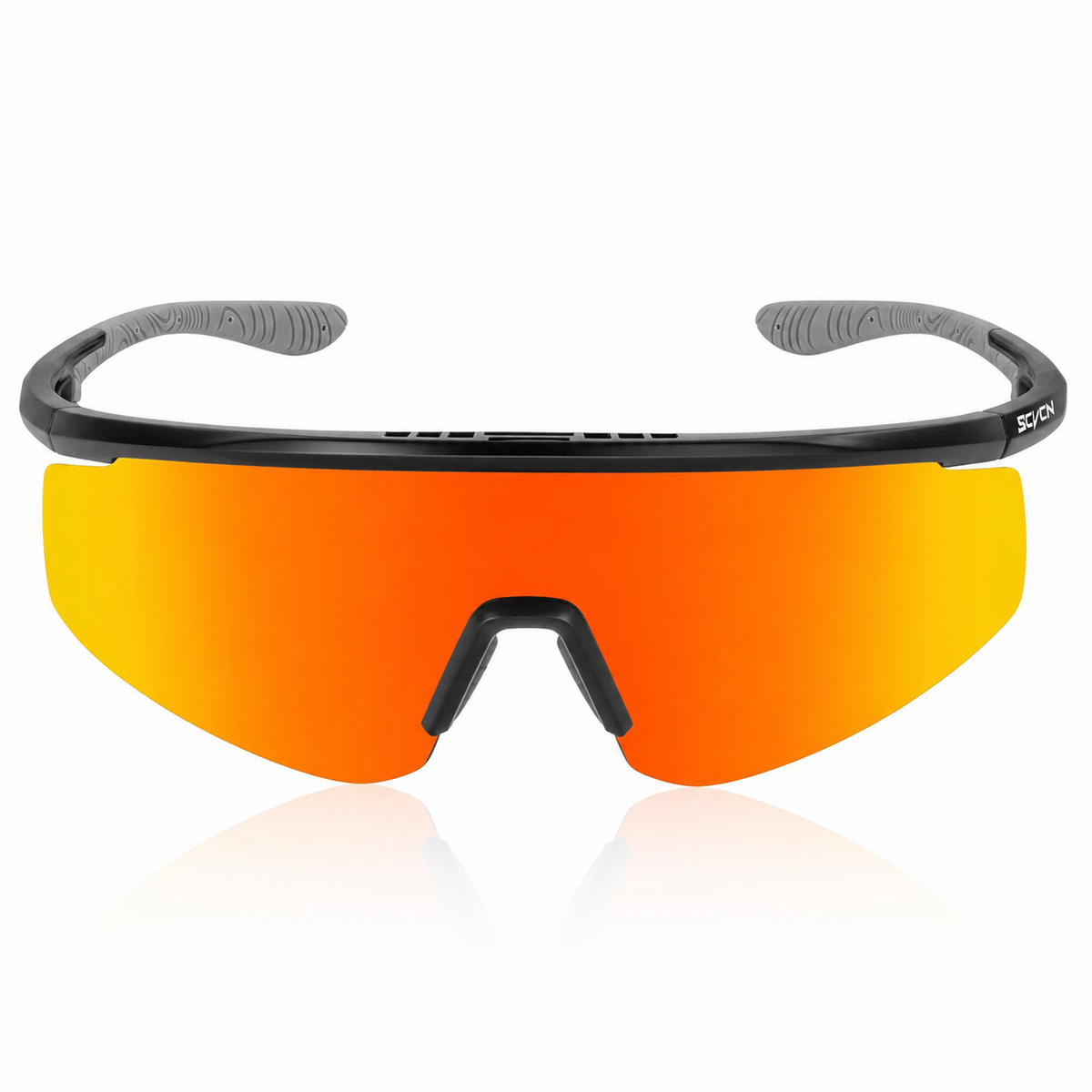 Black Frame/Orange Lens Unisex TR90 Outdoor Windproof Shield Sunglasses, clean front product view