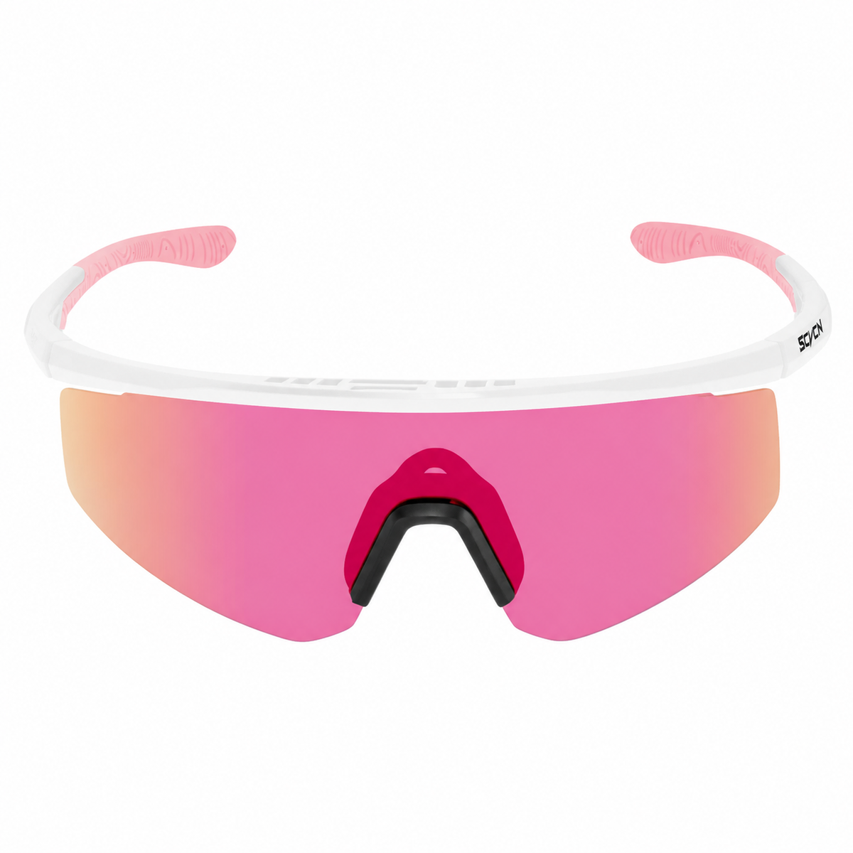 White Frame/Pink Lens Unisex TR90 Outdoor Windproof Shield Sunglasses, clean front product view