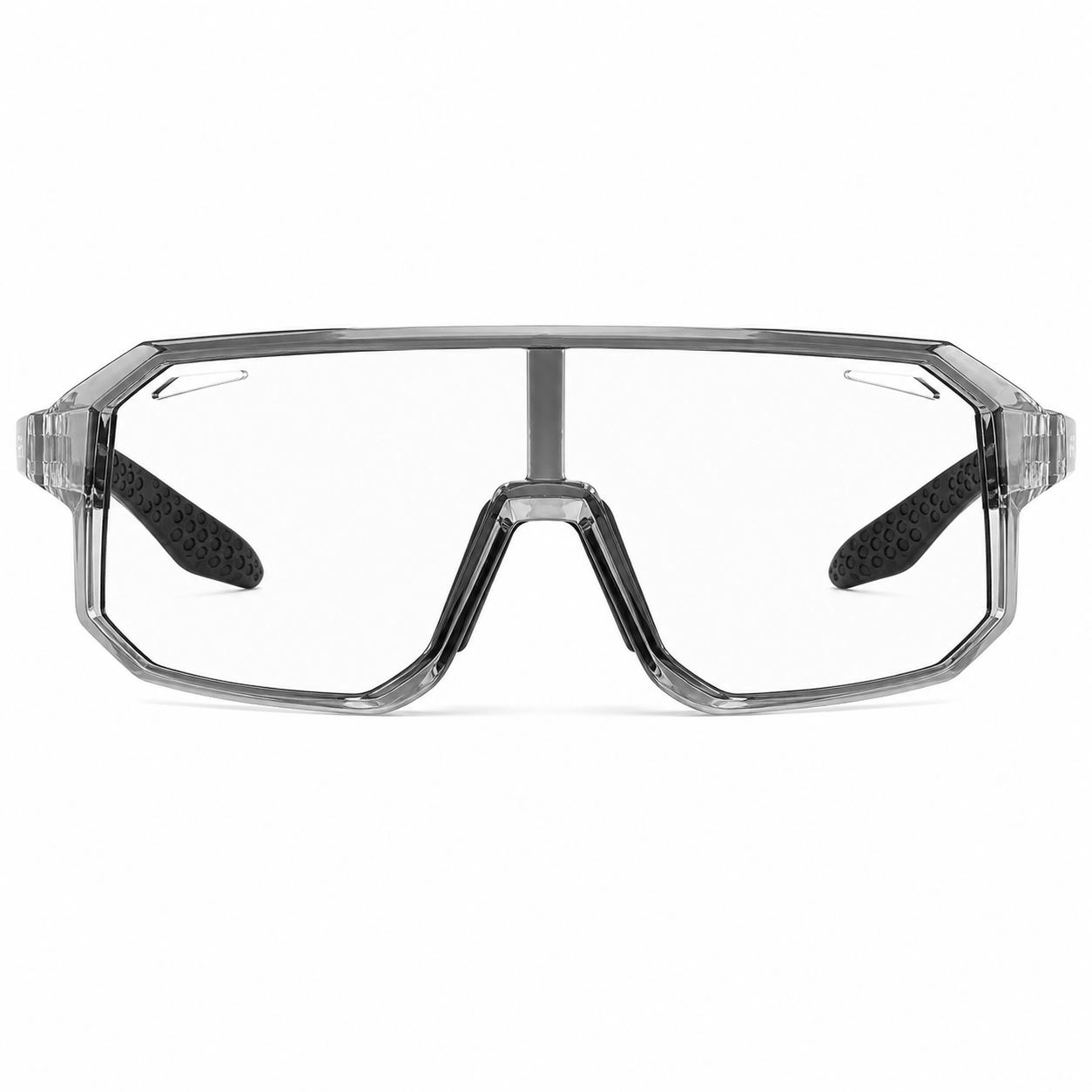 Crystal Grey Frame/Photochromic Grey Lens Unisex TR90 Full-Rim Photochromic Sports Sunglasses, clean front product view
