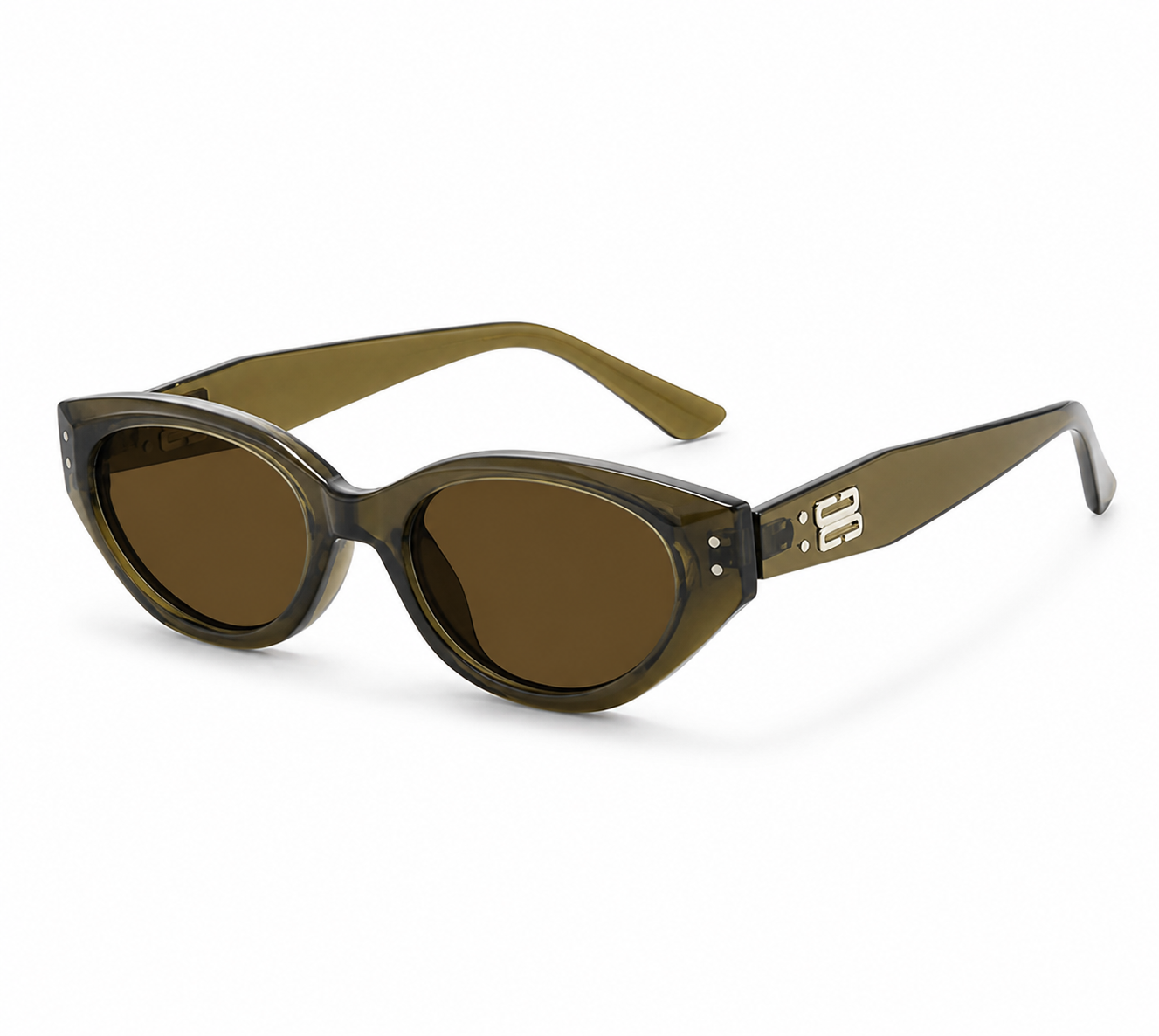 Olive Green women's cat-eye polarised UV400 sunglasses, 45-degree product view