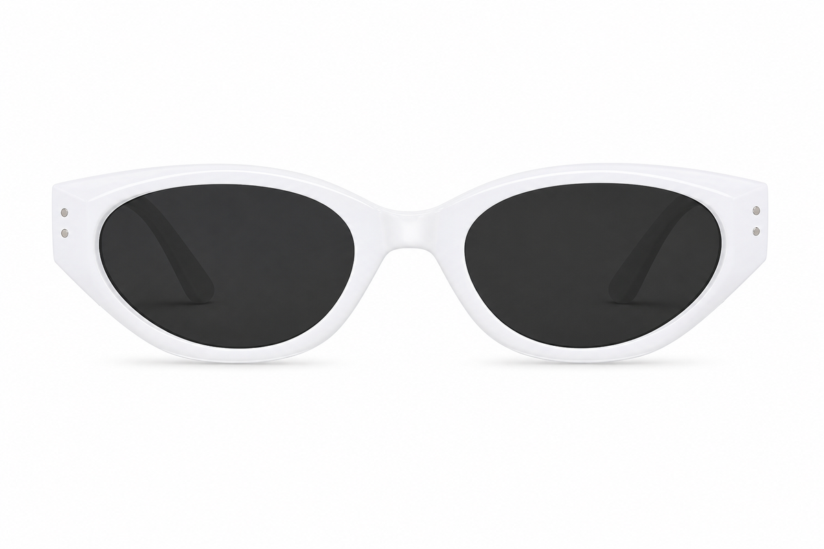 White women's cat-eye polarised UV400 sunglasses, front product view