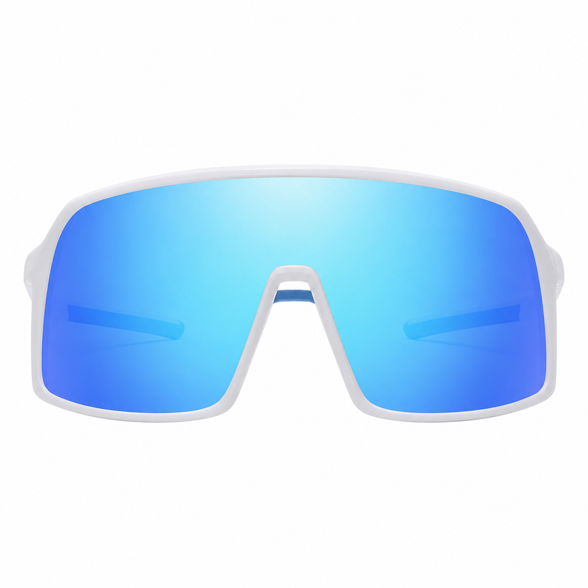 White Frame/Blue Lens Unisex TR Polarised Shield Cycling Sunglasses, clean front product view