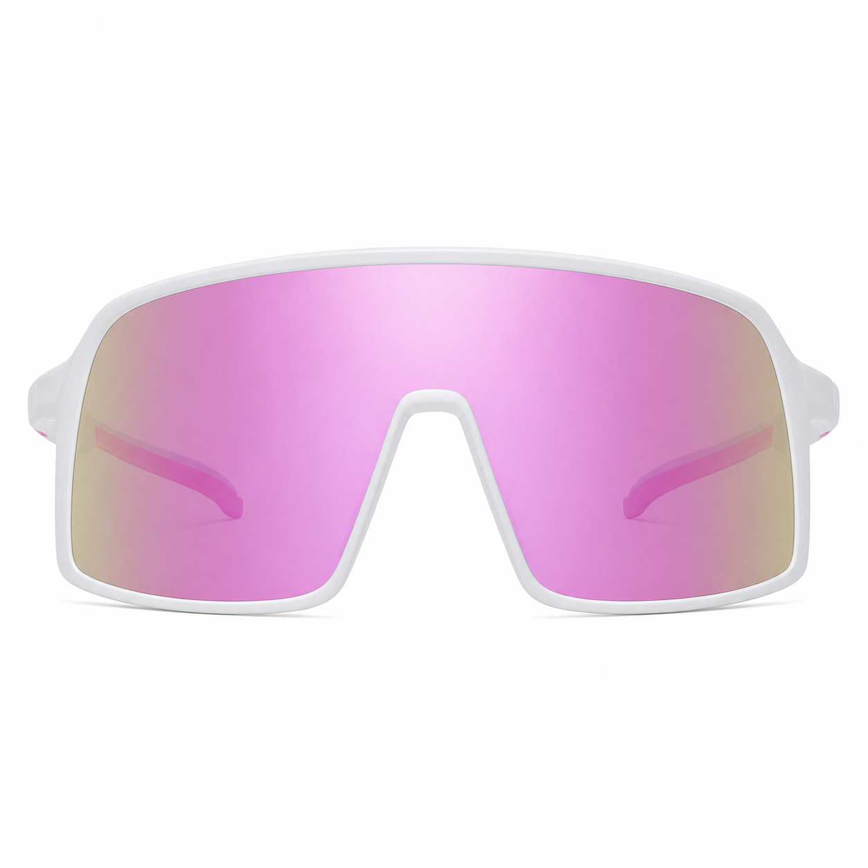 White Frame/Purple Lens Unisex TR Polarised Shield Cycling Sunglasses, clean front product view