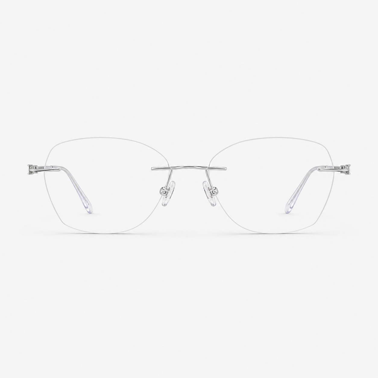 Silver women's titanium alloy rimless soft geometric glasses, front product view