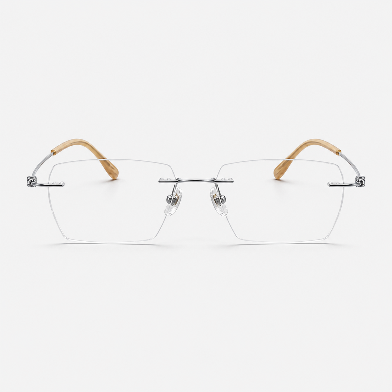 Silver men's pure titanium and lightweight acetate rimless geometric glasses, front product view