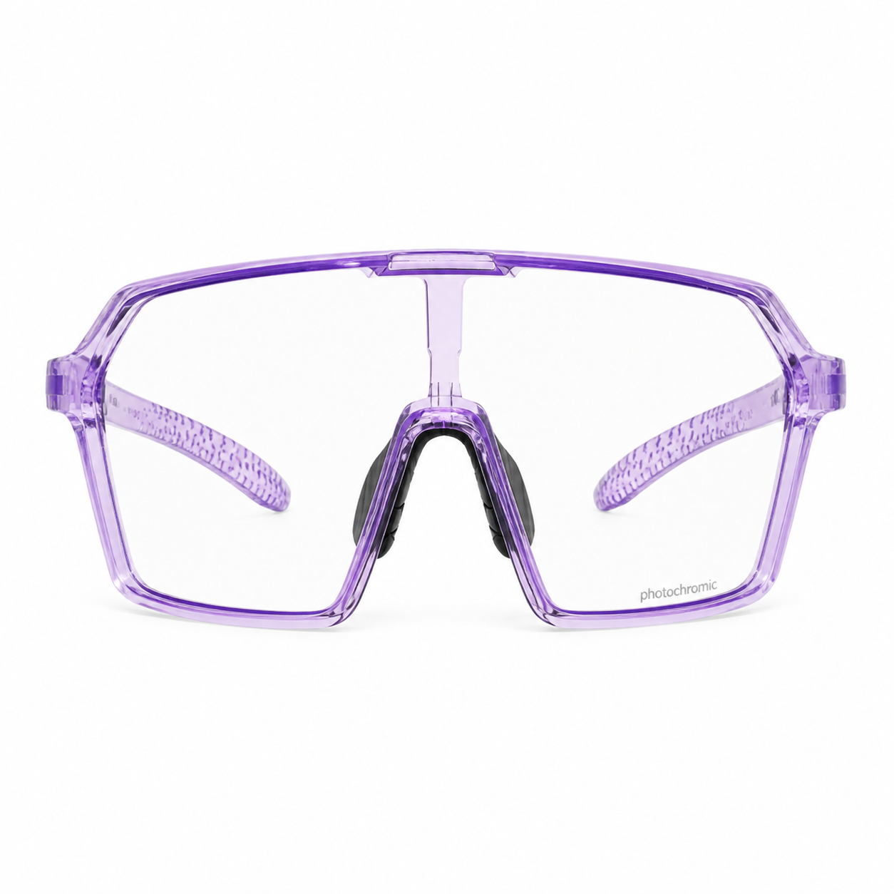Crystal Purple Frame/Photochromic Grey Lens Unisex TR90 Photochromic Cycling Sunglasses, clean front product view