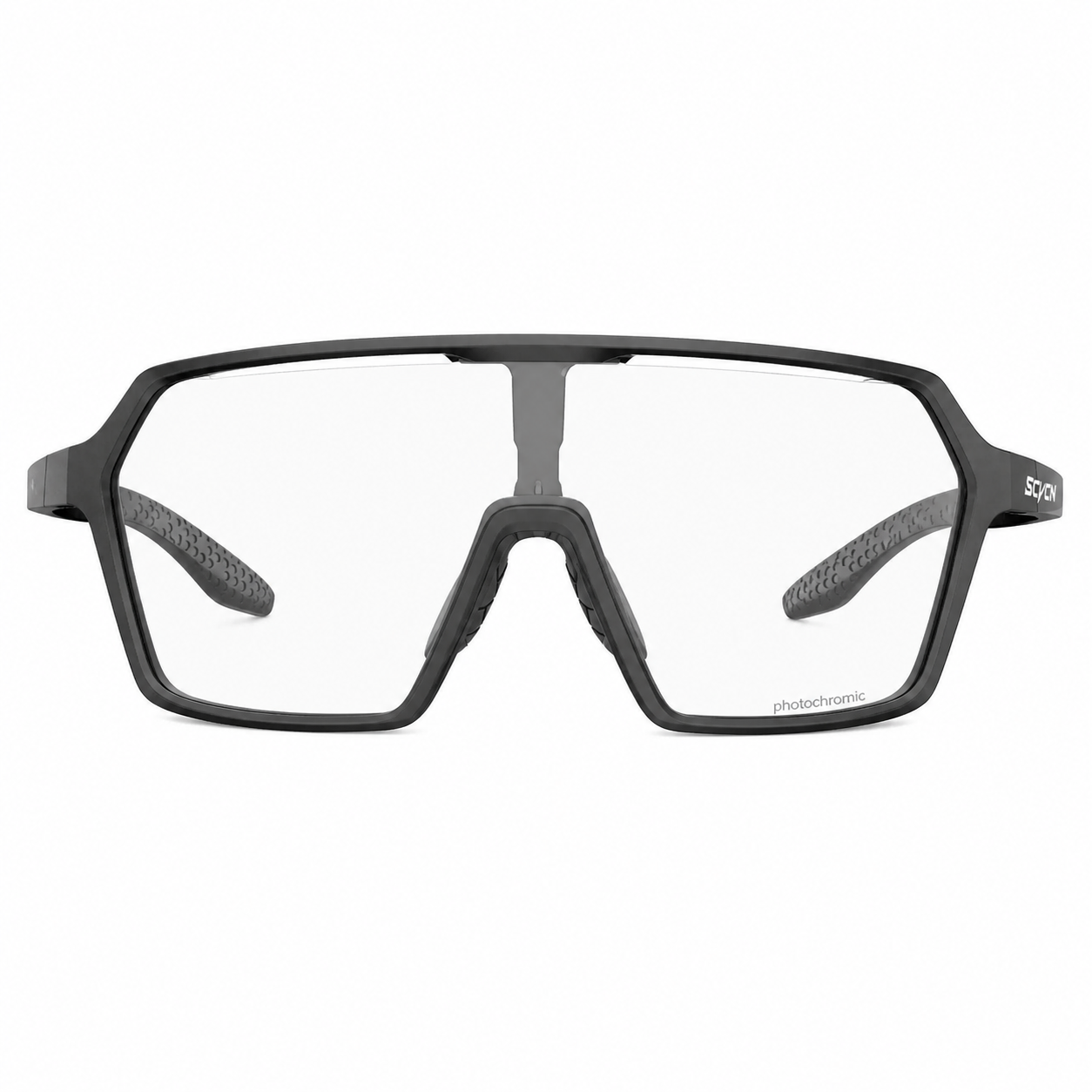 Matte Black Frame/Photochromic Grey Lens Unisex TR90 Photochromic Cycling Sunglasses, clean front product view