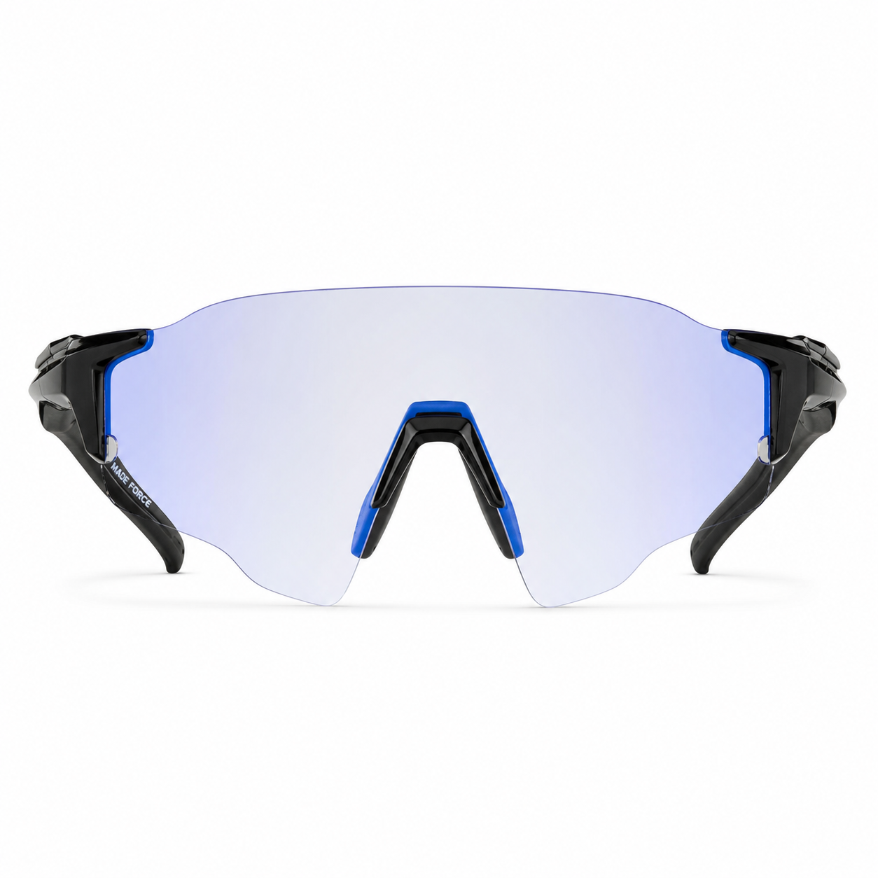 Black Frame/Photochromic Blue Lens Unisex TR90 Dustproof Photochromic Shield Cycling Glasses, clean front product view