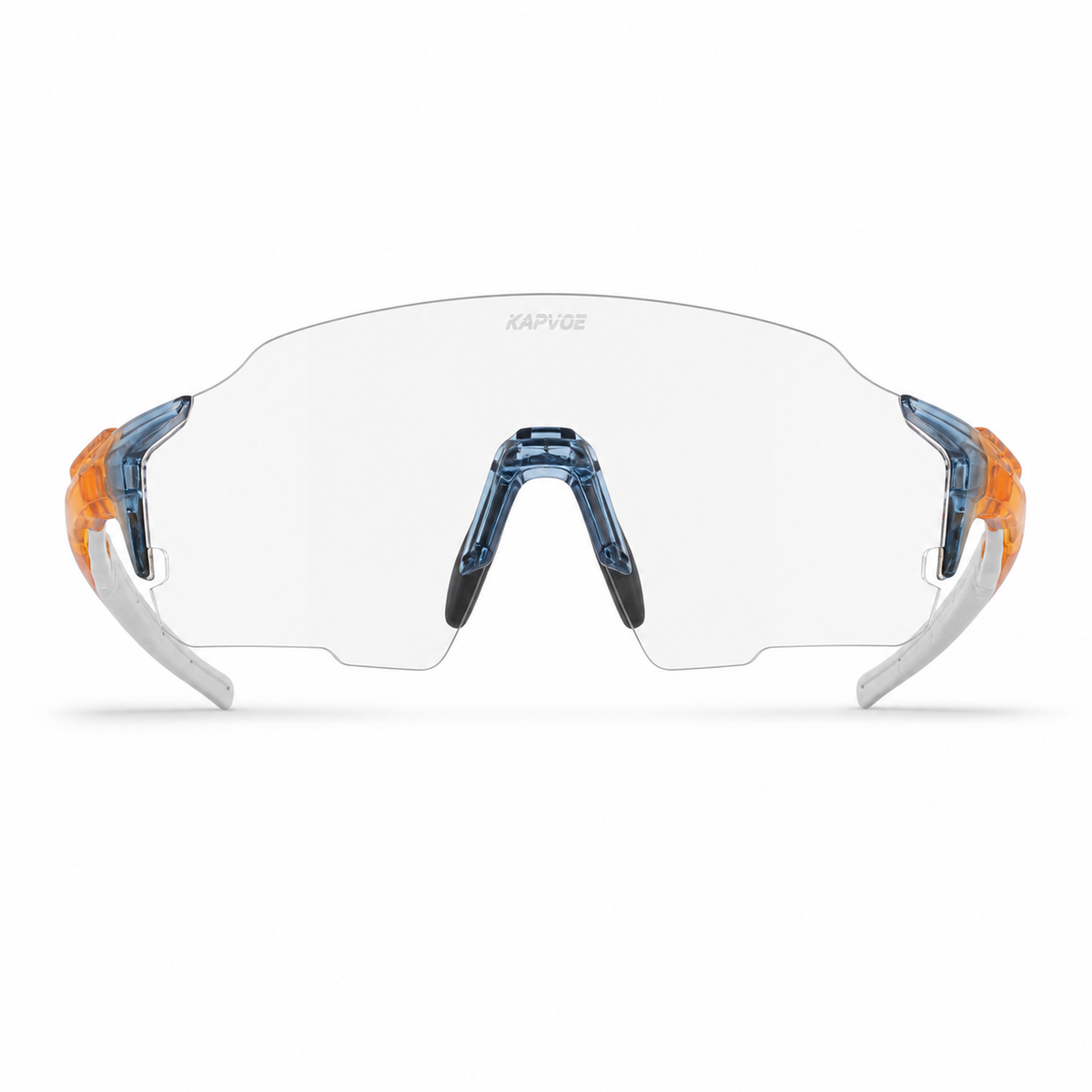 Orange/White Frame/Photochromic Grey Lens Unisex TR90 Dustproof Photochromic Shield Cycling Glasses, clean front product view