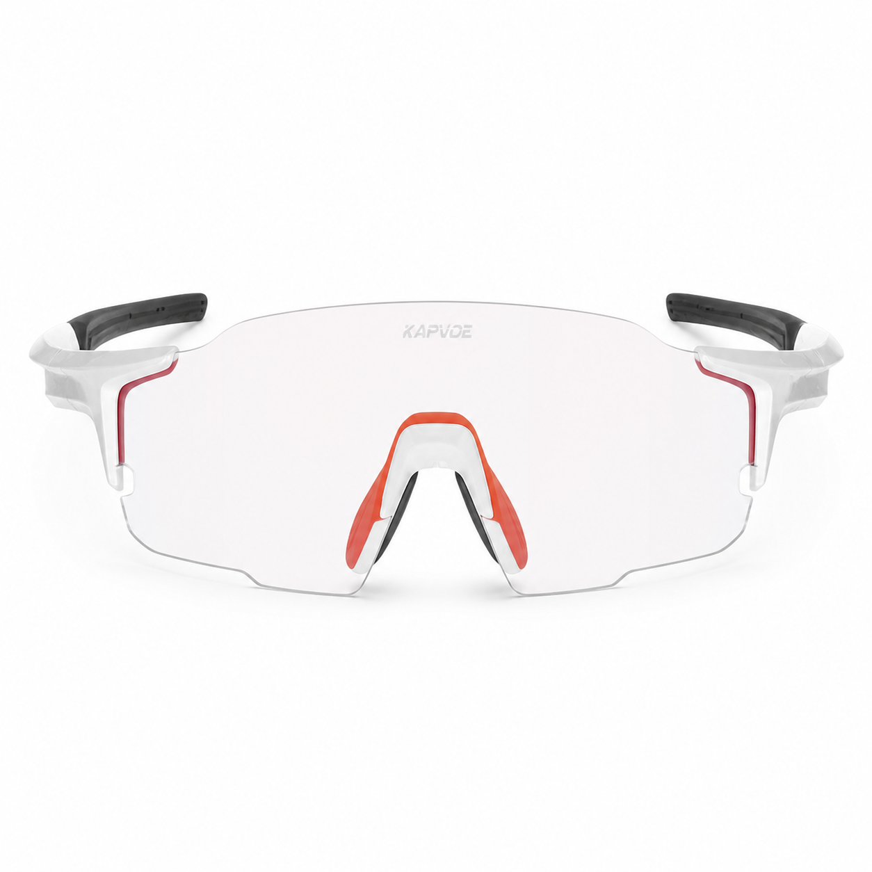 White/Black Frame/Photochromic Red Lens Unisex TR90 Dustproof Photochromic Shield Cycling Glasses, clean front product view