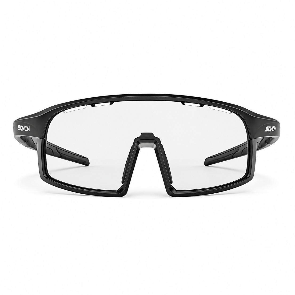 Glossy Black Frame/Photochromic Grey Lens Unisex PC Photochromic Rectangle Cycling Sunglasses, clean front product view