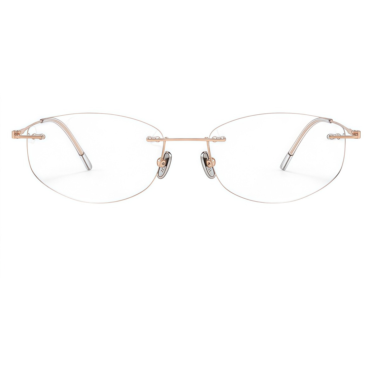 Rose Gold Women's Pure Titanium Rimless Butterfly Glasses, clean front product view
