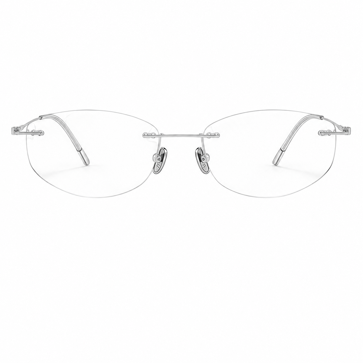 Silver Women's Pure Titanium Rimless Butterfly Glasses, clean front product view