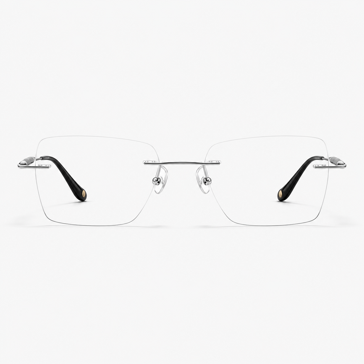 Silver men's pure titanium rimless squared rectangular glasses, front product view