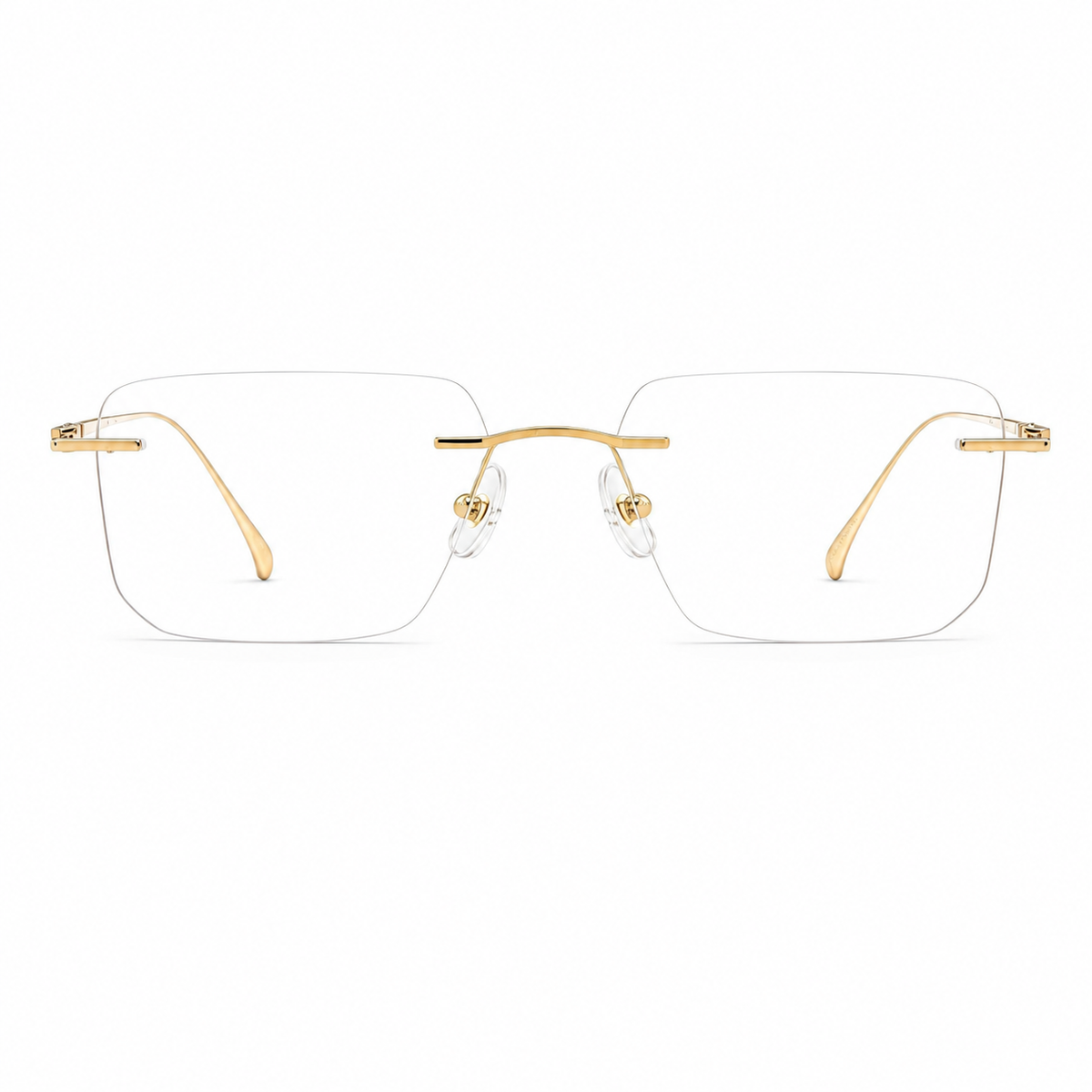 Gold Men's Rectangular Titanium-Blend Rimless Glasses, clean front view