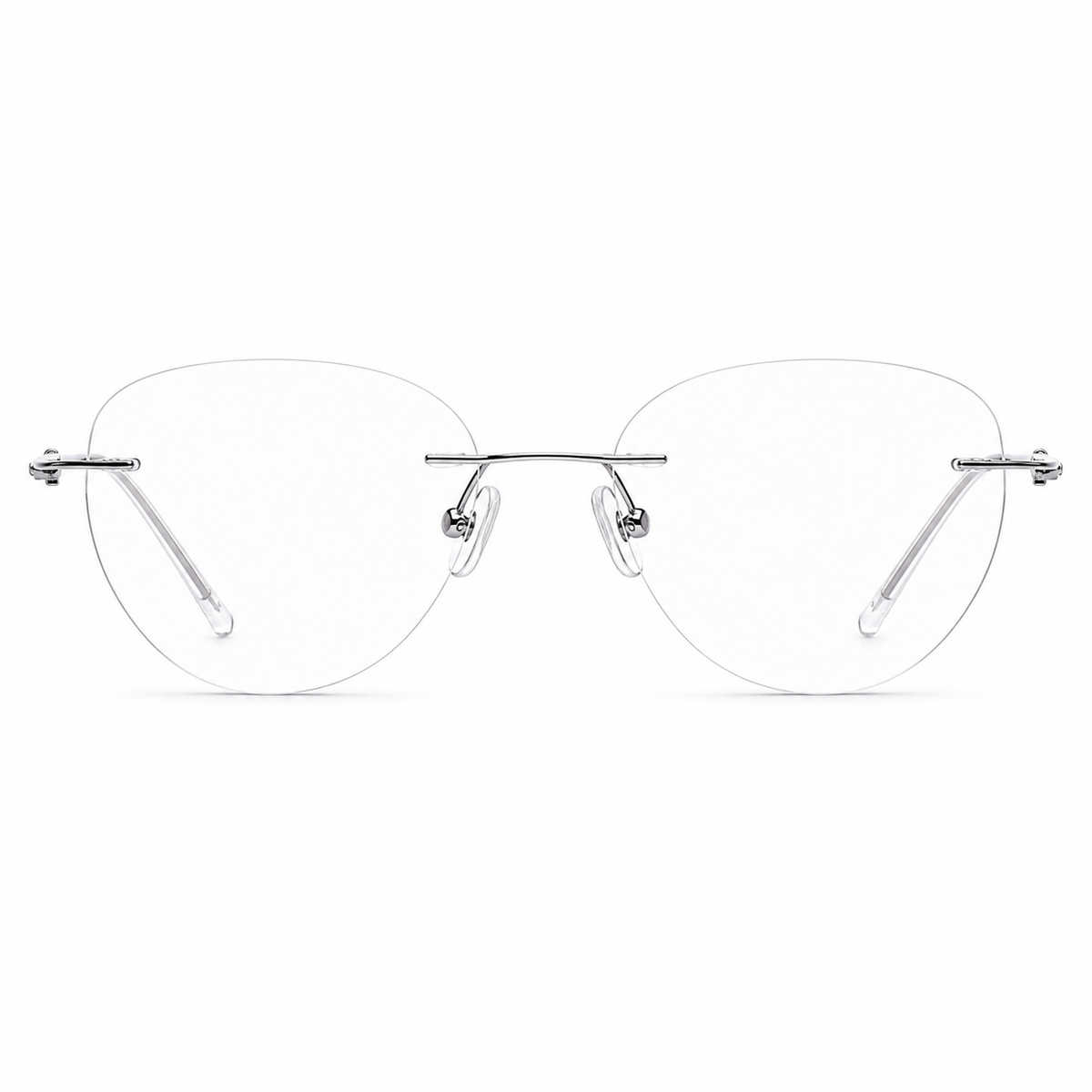Black/Silver Women's Oval Titanium Rimless Glasses, clean front view