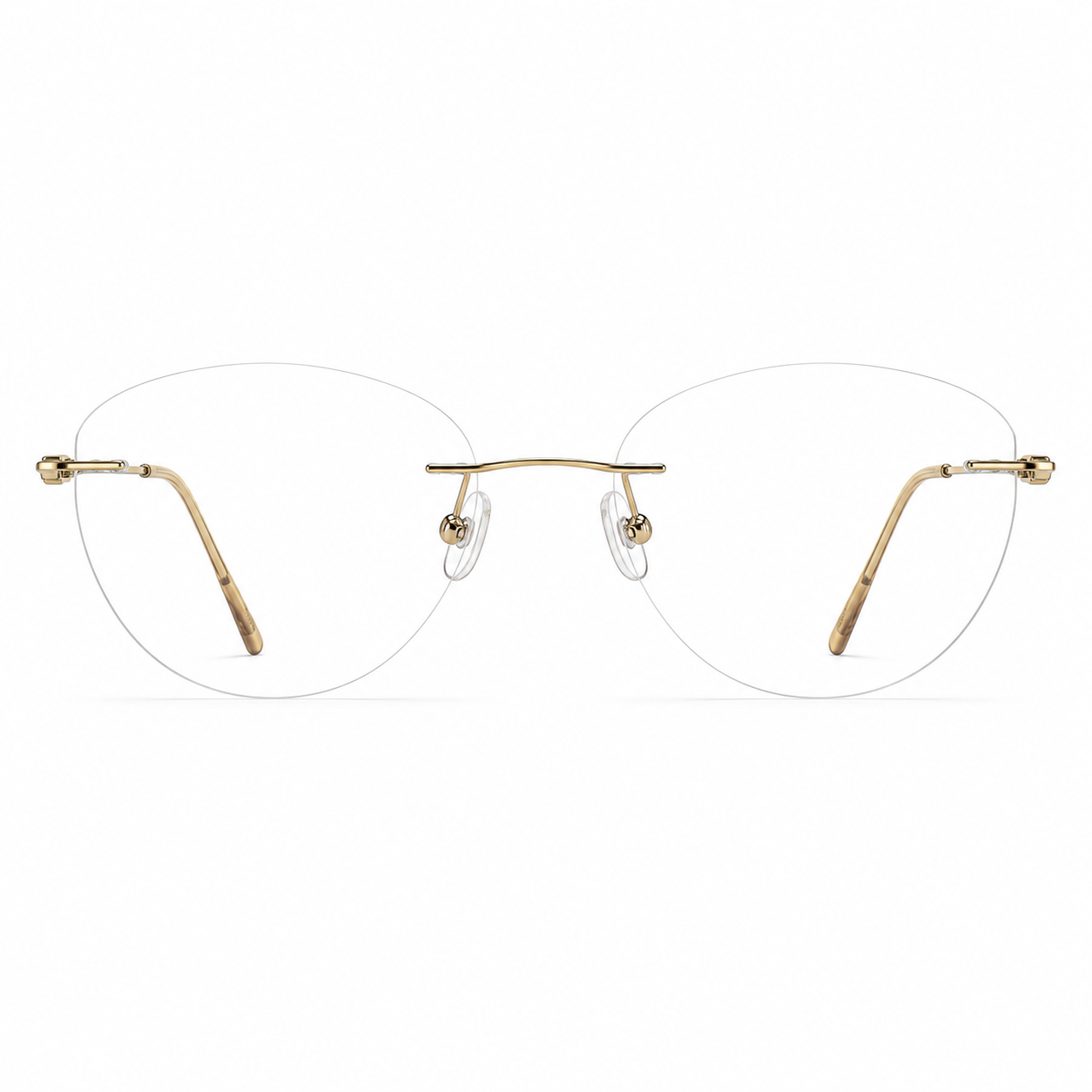 Gold Women's Oval Titanium Rimless Glasses, clean front view