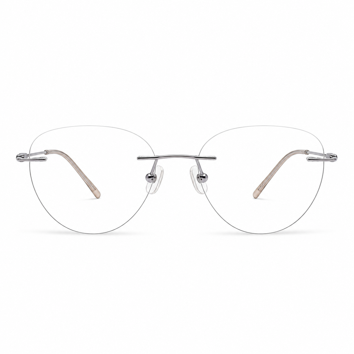 Silver/Brown Women's Oval Titanium Rimless Glasses, clean front view