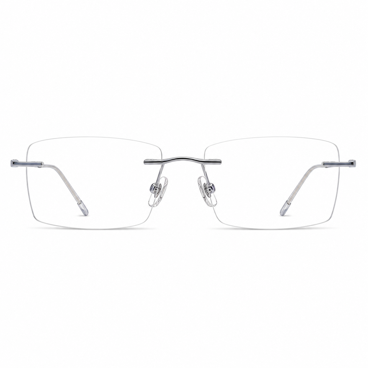 Silver/Blue Unisex Slim Rectangular Titanium Rimless Glasses, clean front view