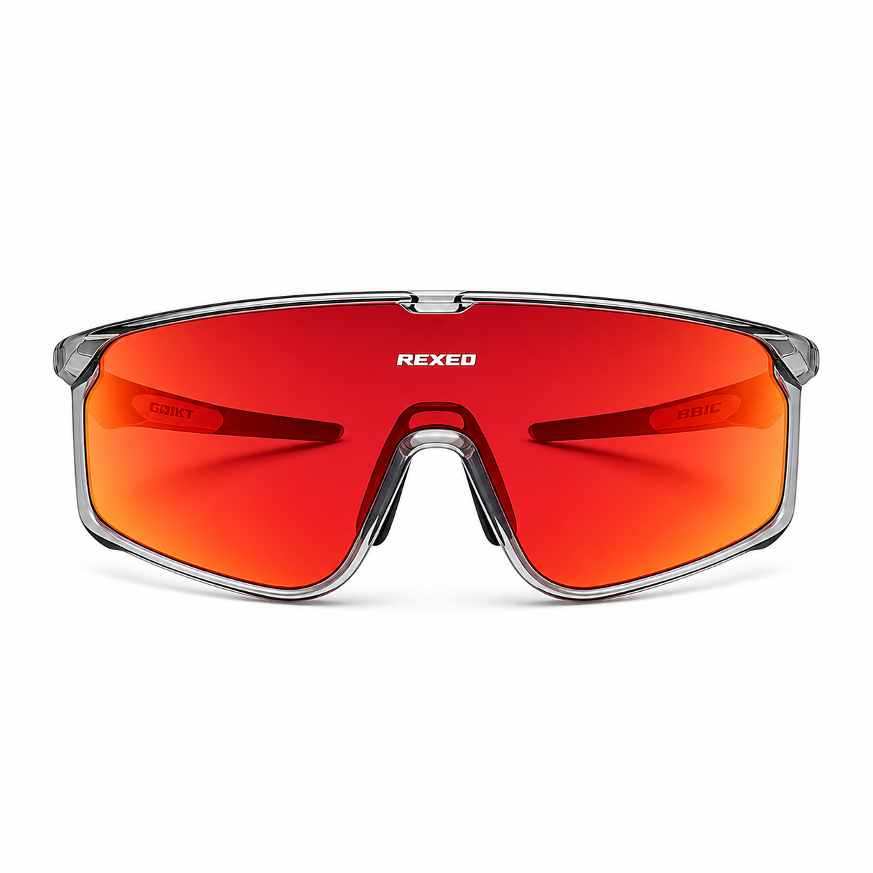 Crystal Grey Frame/Red Mirror Lens Unisex TR90 Rimless Shield Cycling Sunglasses, clean front product view