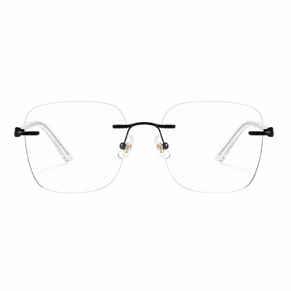 Black Women's Alloy Rimless Geometric Cat-Eye Glasses, clean front product view