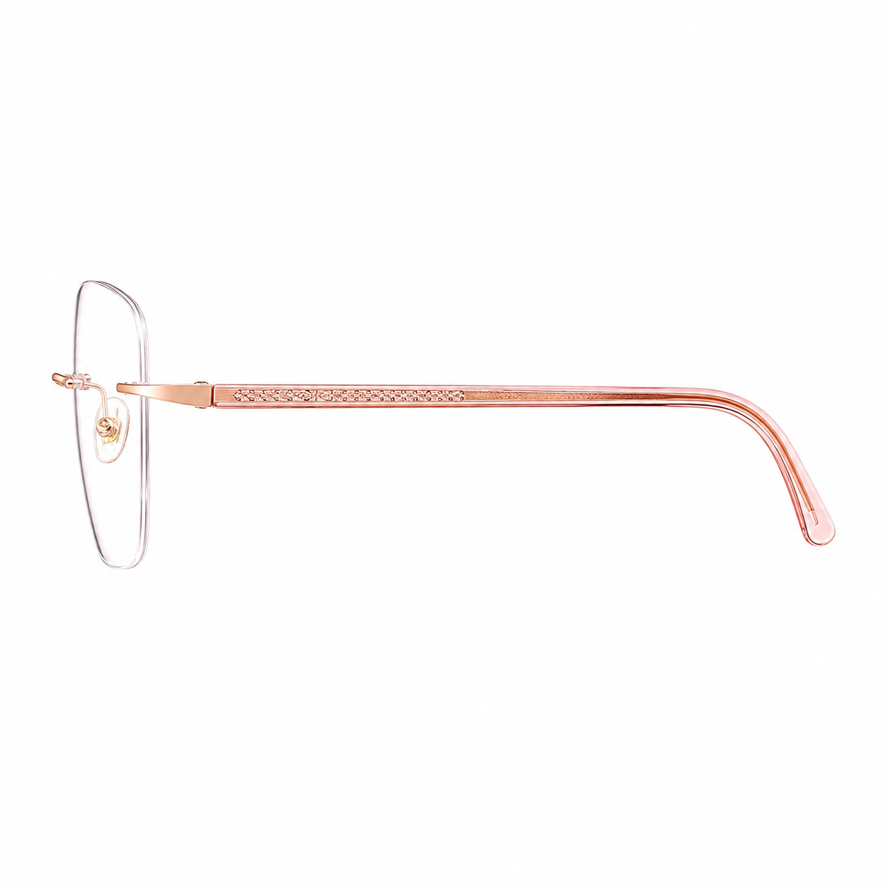 Rose Gold Women's Alloy Rimless Geometric Cat-Eye Glasses, side temple product view