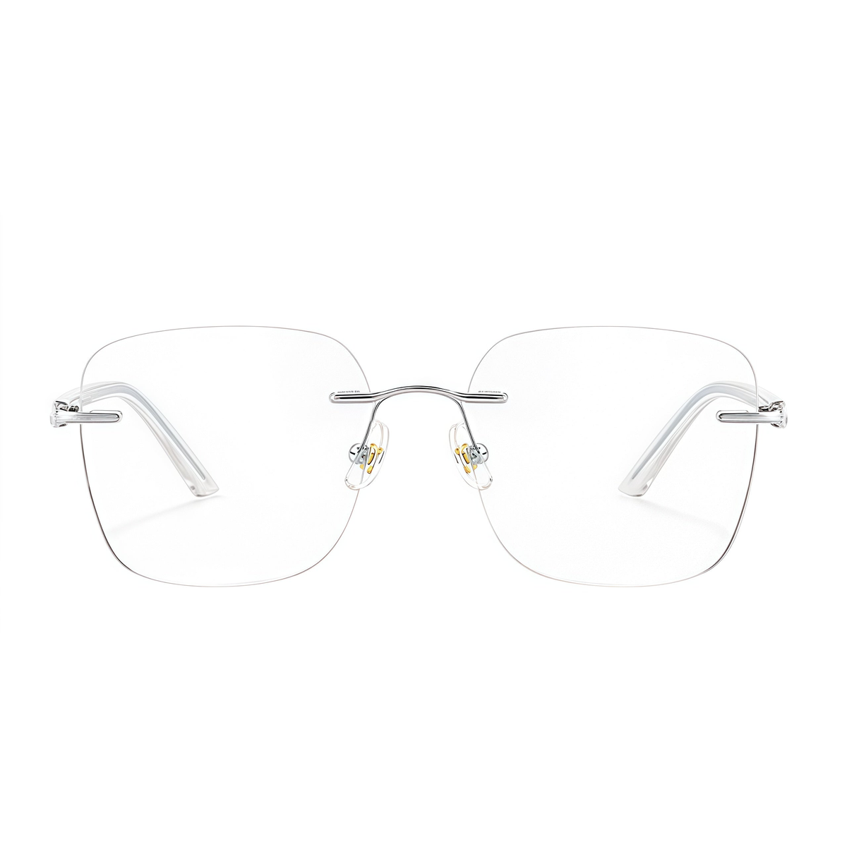 Silver Women's Alloy Rimless Geometric Cat-Eye Glasses, clean front product view