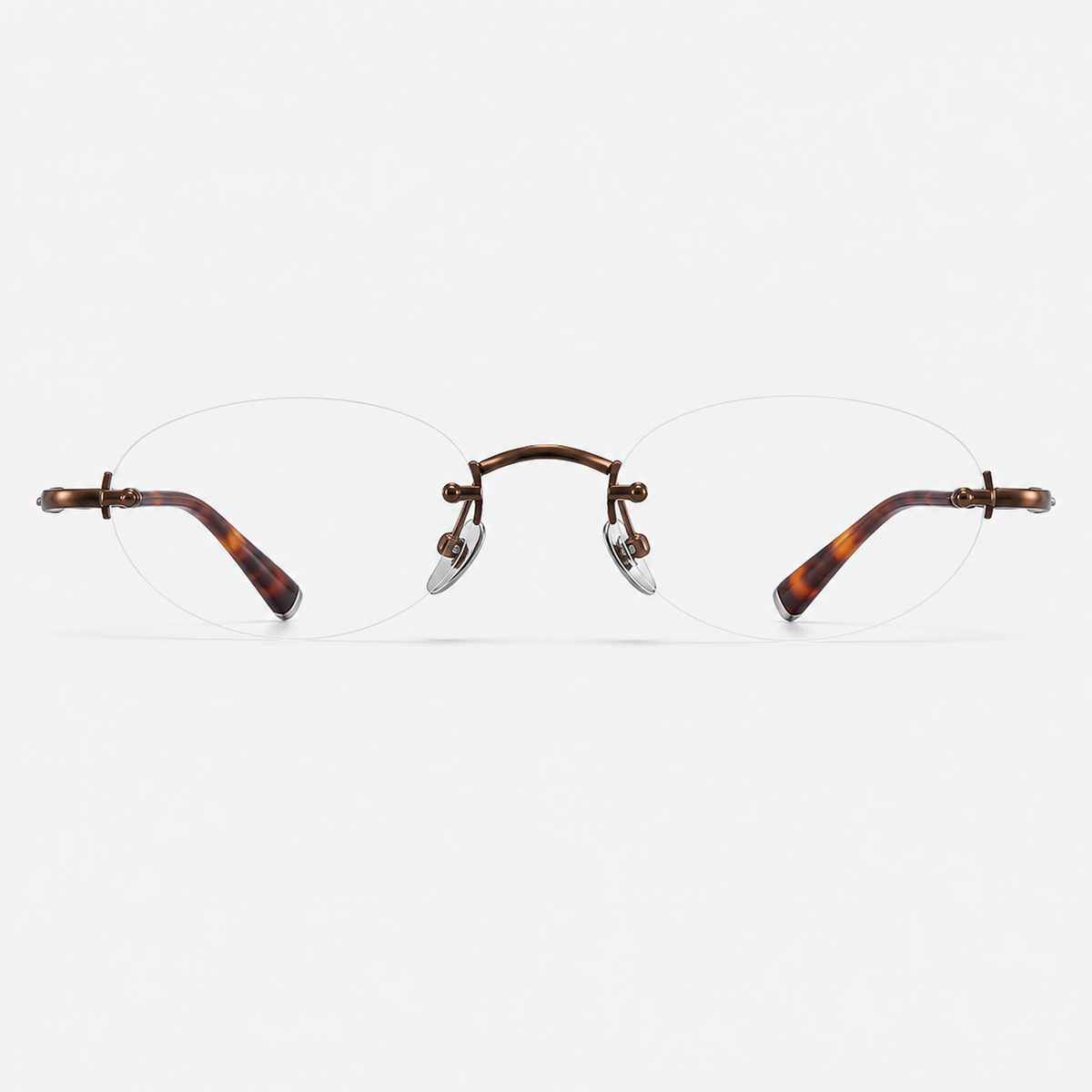 Antique Bronze/Tortoise women's pure titanium and acetate rimless rounded oval glasses, front product view
