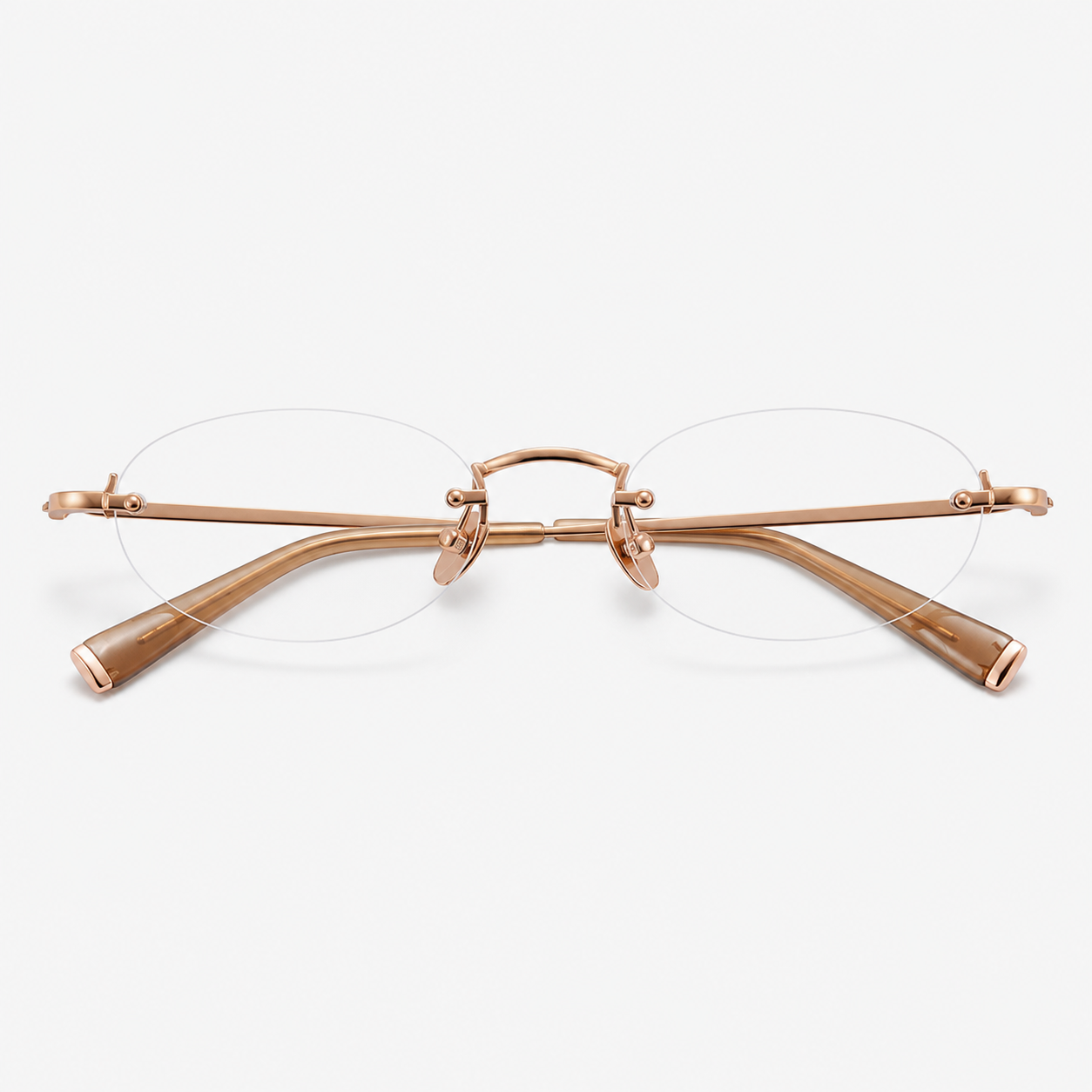 Rose Gold/Green Gradient women's pure titanium and acetate rimless rounded oval glasses, front product view