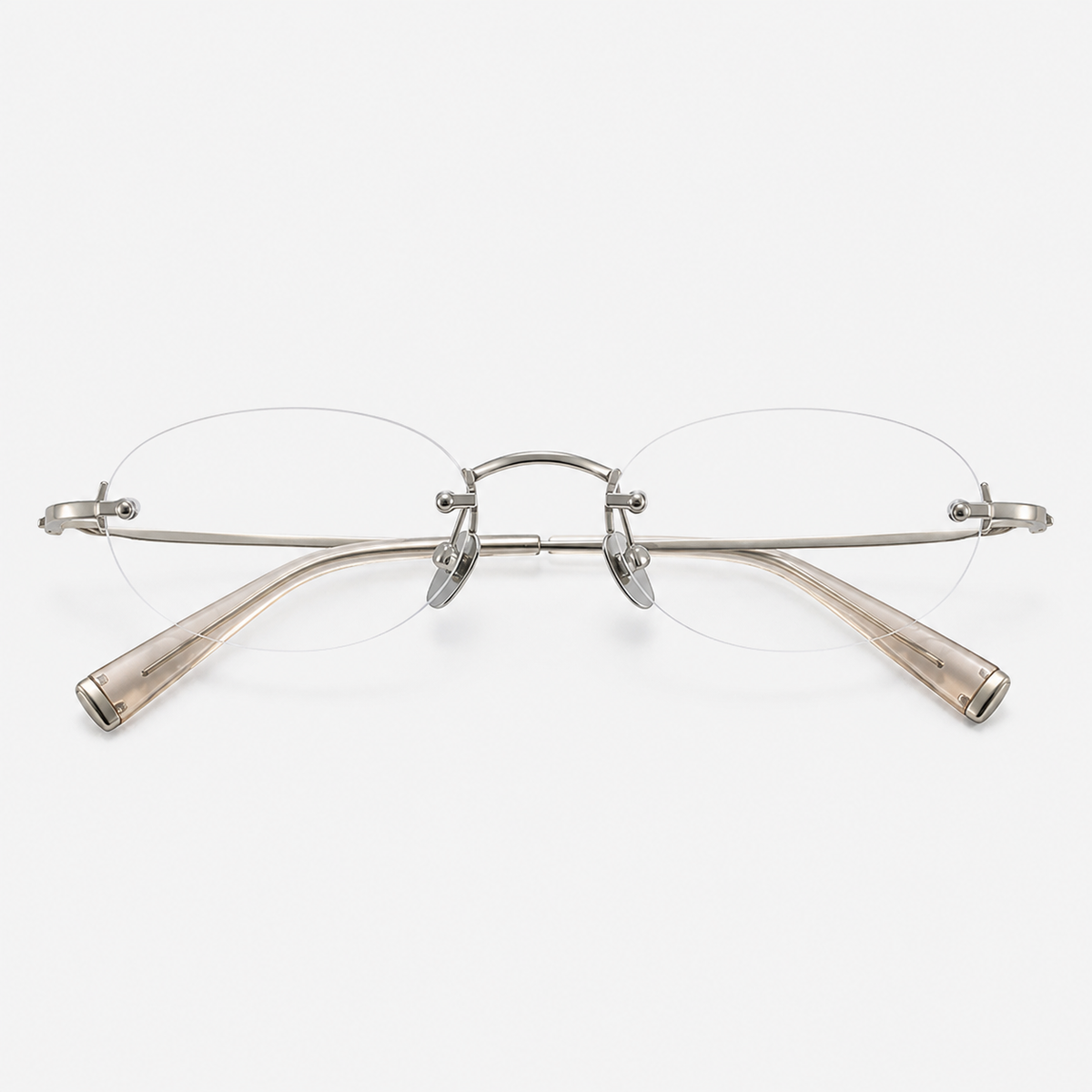 Silver/Brown Gradient women's pure titanium and acetate rimless rounded oval glasses, front product view
